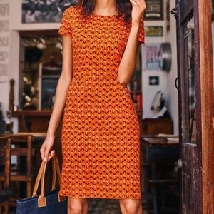 Boden Phoebe Tulip Print Dress Size 4 Orange Navy EUC